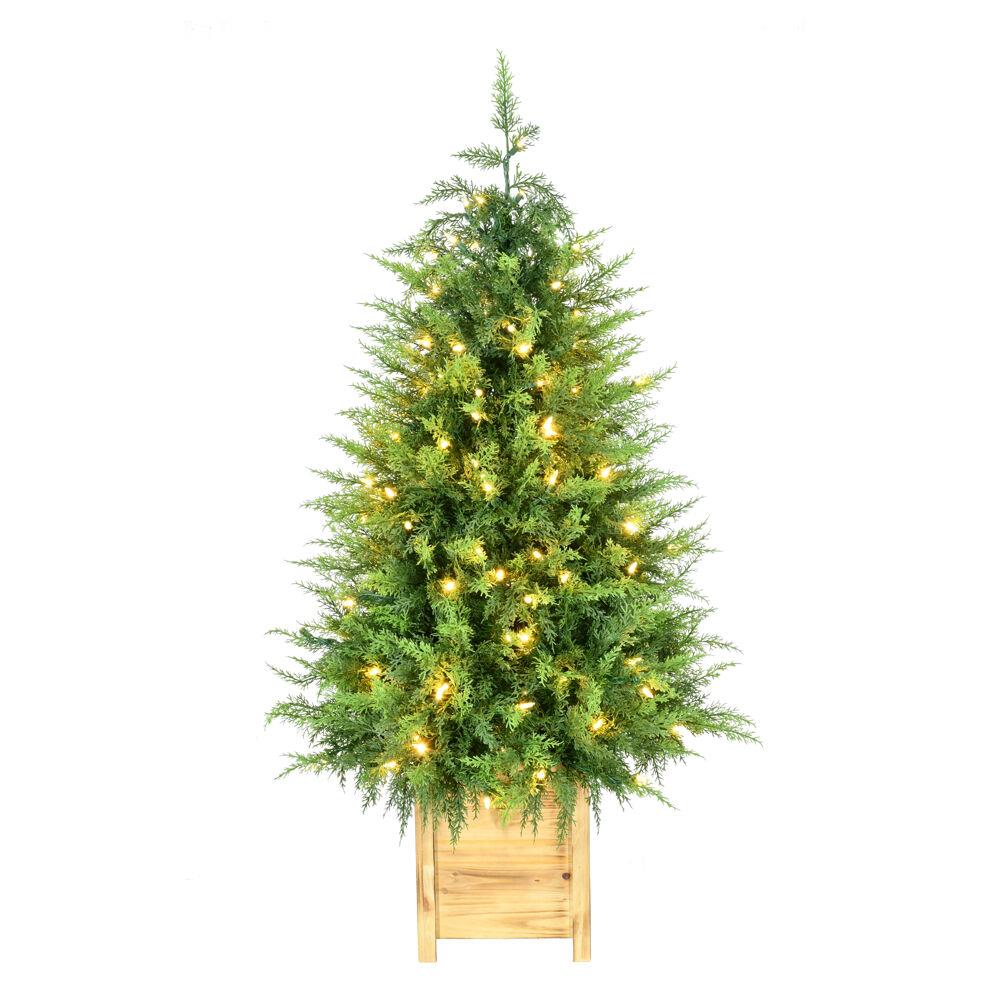 Farm 4-Ft. Real Feel Cedar Pre-Lit Potted Porch Tree with 150 Warm White Micro LED Light