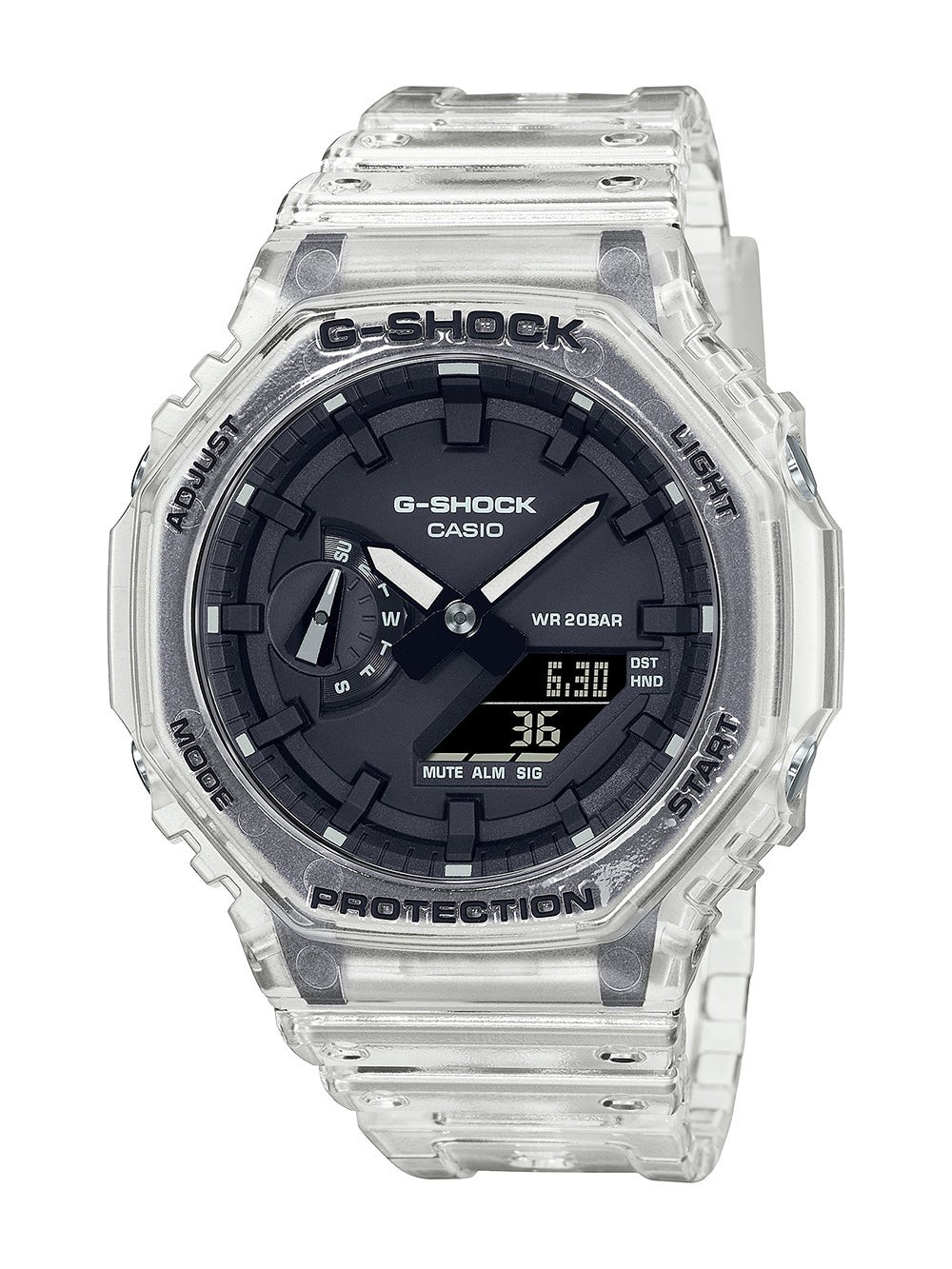 Mens G-Shock Transparent White Analog/Digital Watch Black Dial