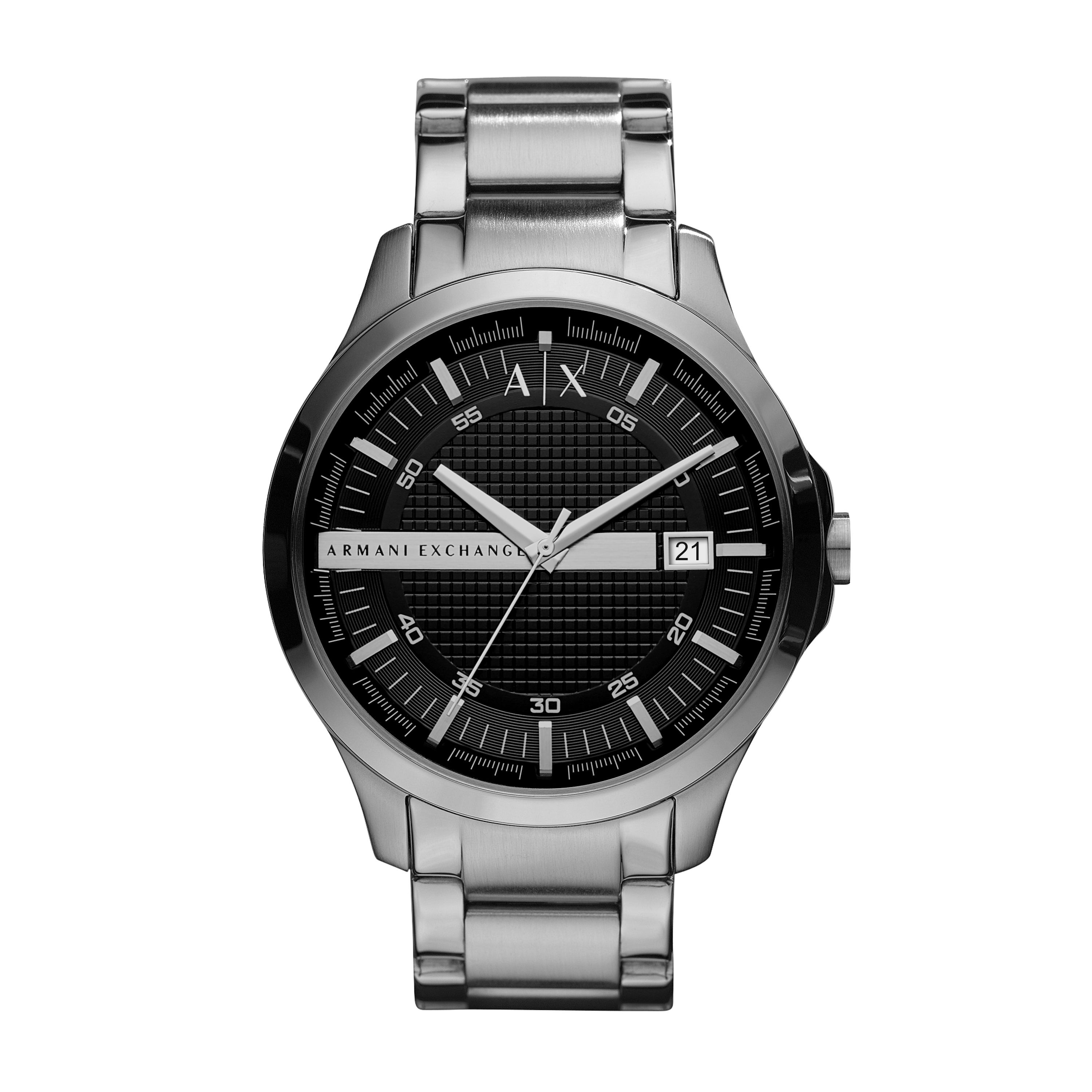 Mens Hampton Silver-Tone Stainless Steel Watch Black Dial
