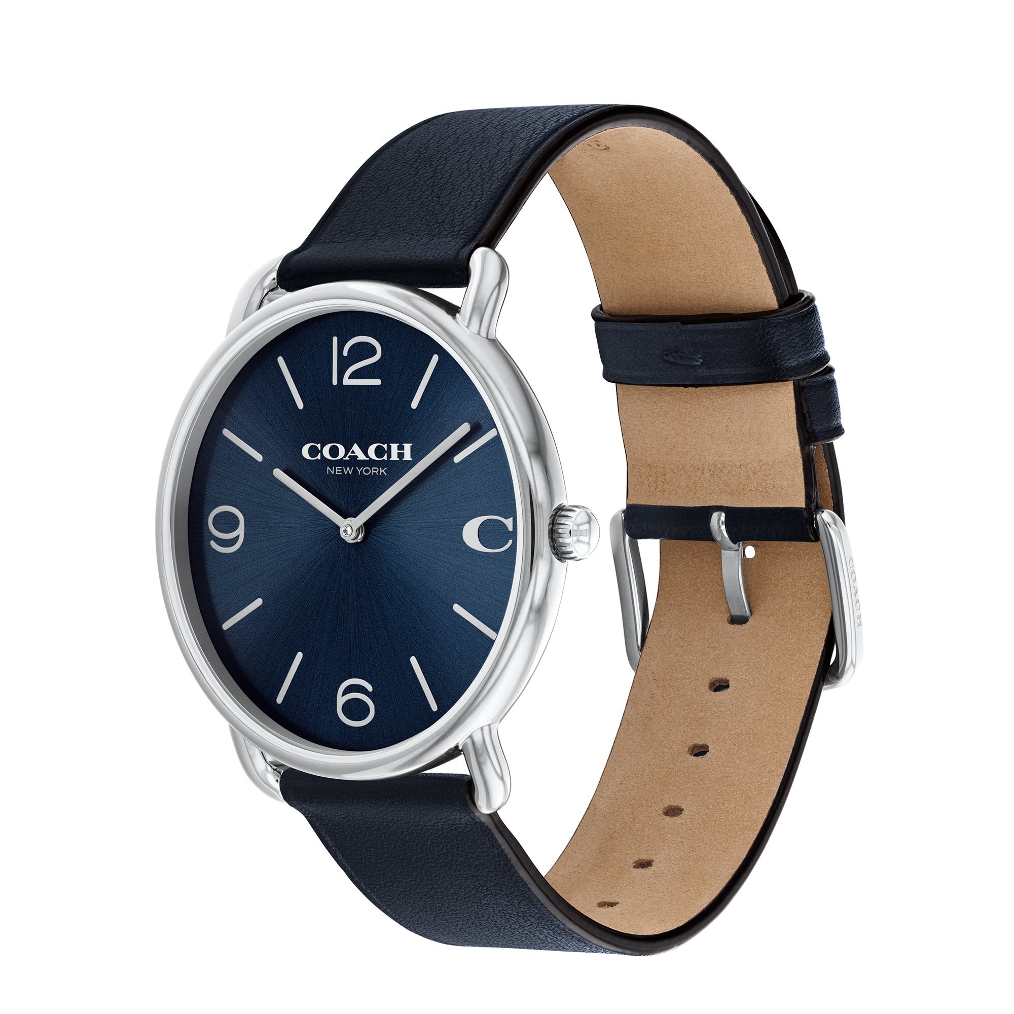 Men's Elliot Navy Leather Strap Watch, Navy Dial