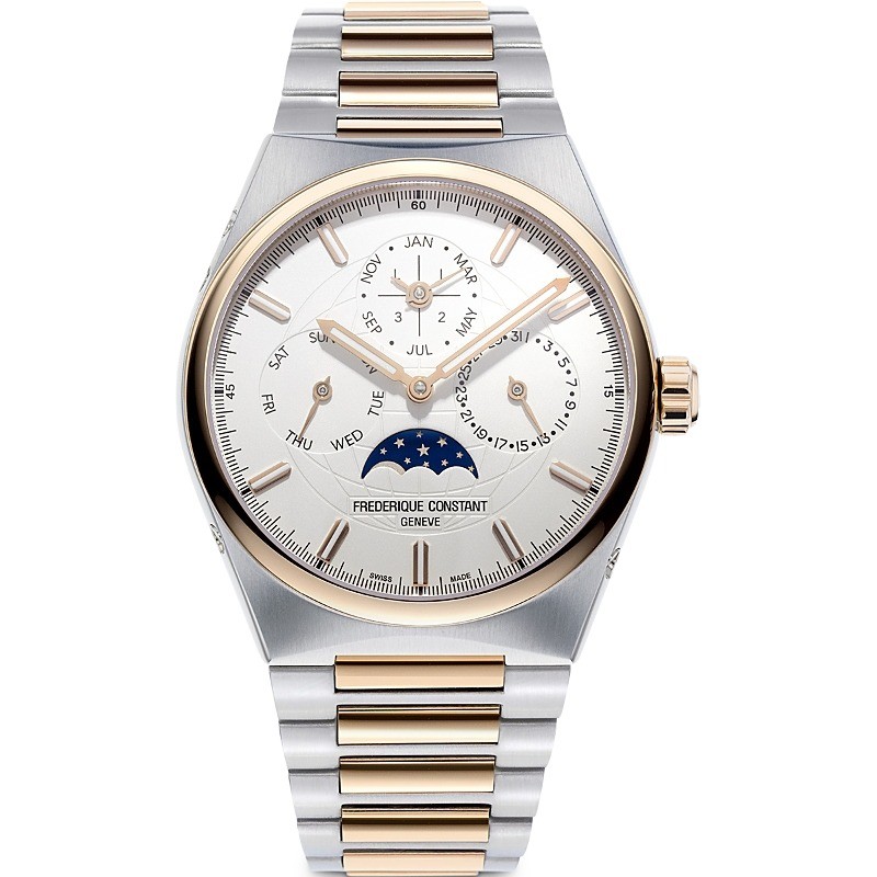 Mens Frederique Constant Highlife Perpetual Calendar Stainless Steel Bracelet watch, Silver dial