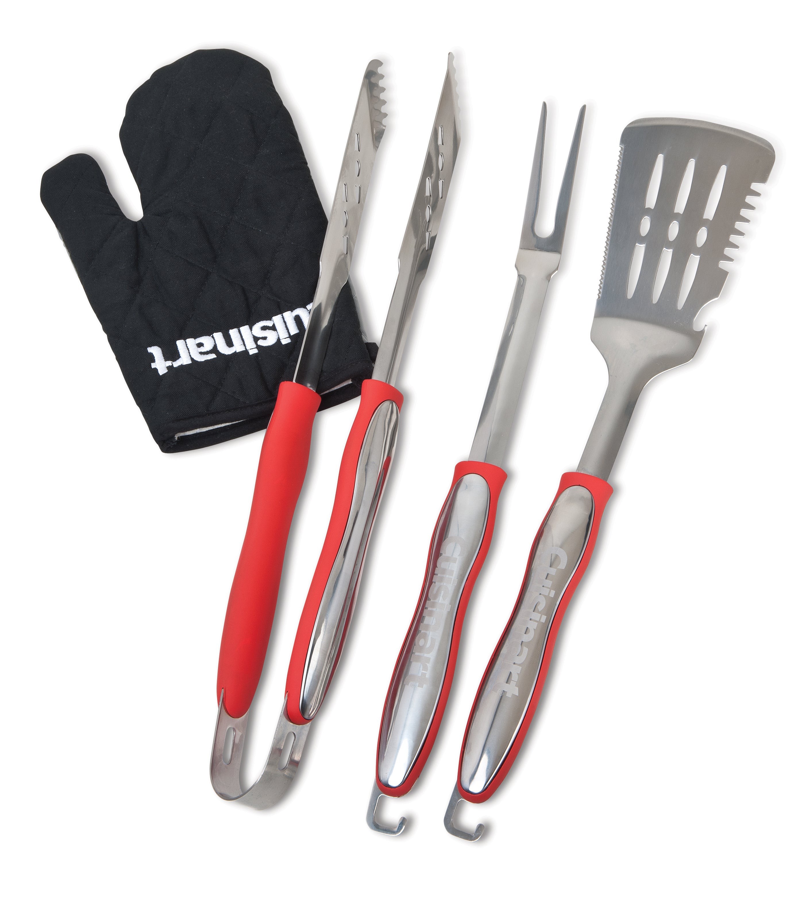 3pc Grilling Tool Set w/ Black Grill Glove Red