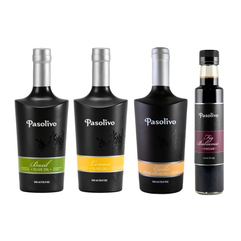 Basil Olive Oil, Lemon Olive Oil, Garlic Olive Oil & Fig Balsamic 500mL