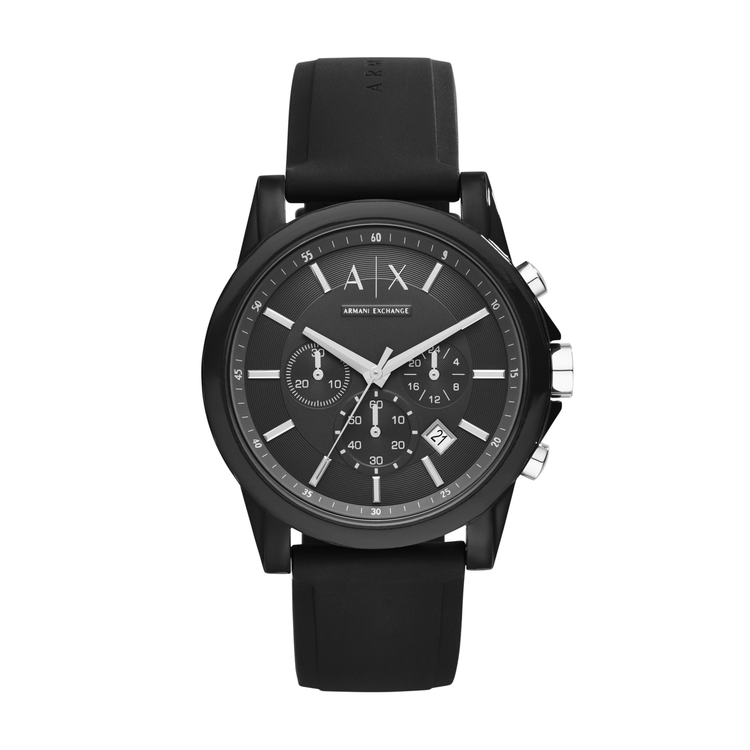 Mens Outerbanks Multi-Dial Black Silicone Watch Silver & Black Dial