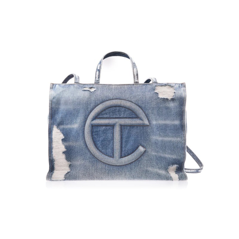 Large Shopping Bag Distressed Denim Blue