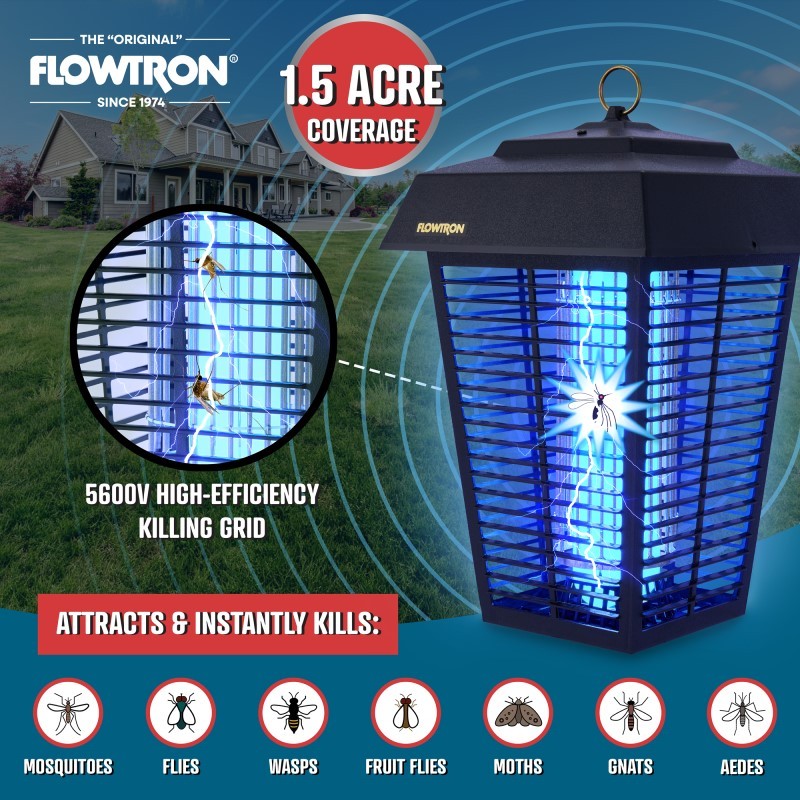 Bug Zapper, Mosquito Zapper with 1-1/2 Acre of Coverage, 80W Bulb & 5600V Killing Grid