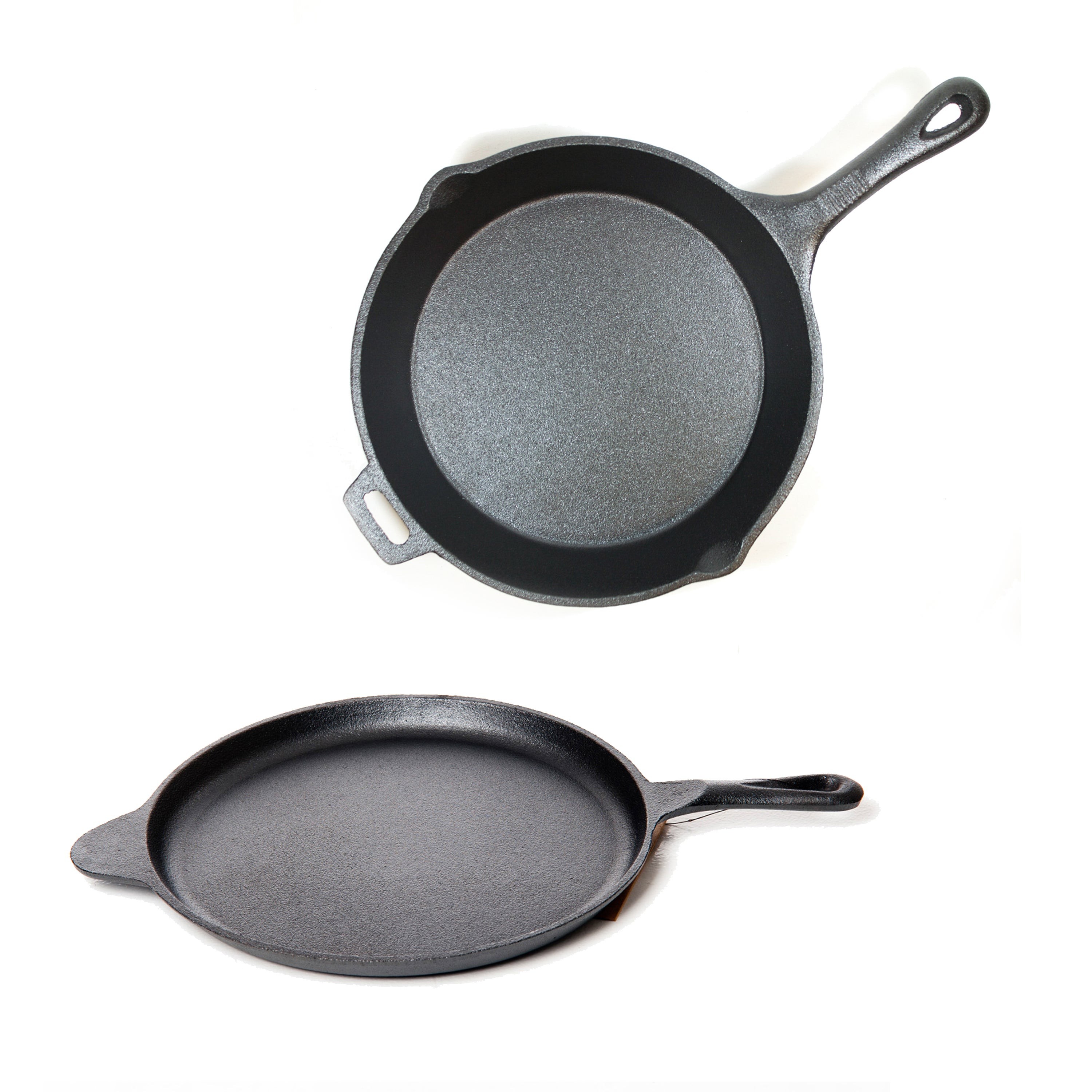 2pc 10.5" Pre Seasoned Cast Iron Skillet/Griddle Set