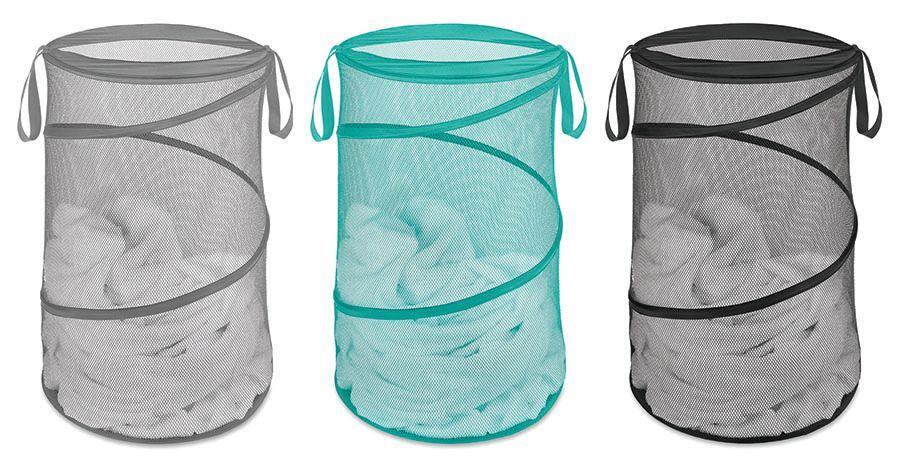 18IN COLLAPSIBLE LAUNDRY HAMPER-AST PGRAY TURQ BLK