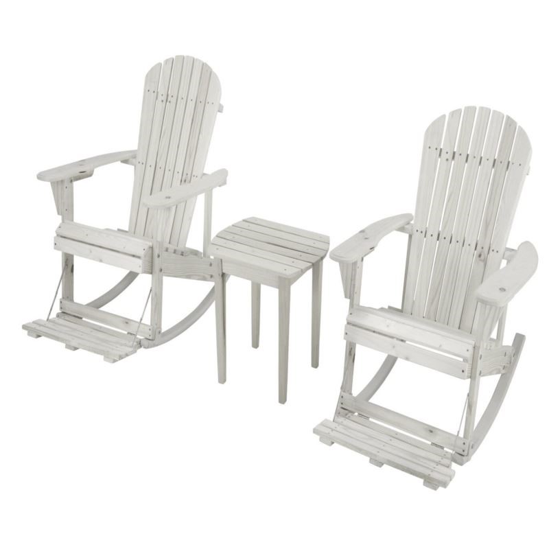 Zero Gravity Adirondack Rocker With Footrest Set Of 2 And End Table - (White)