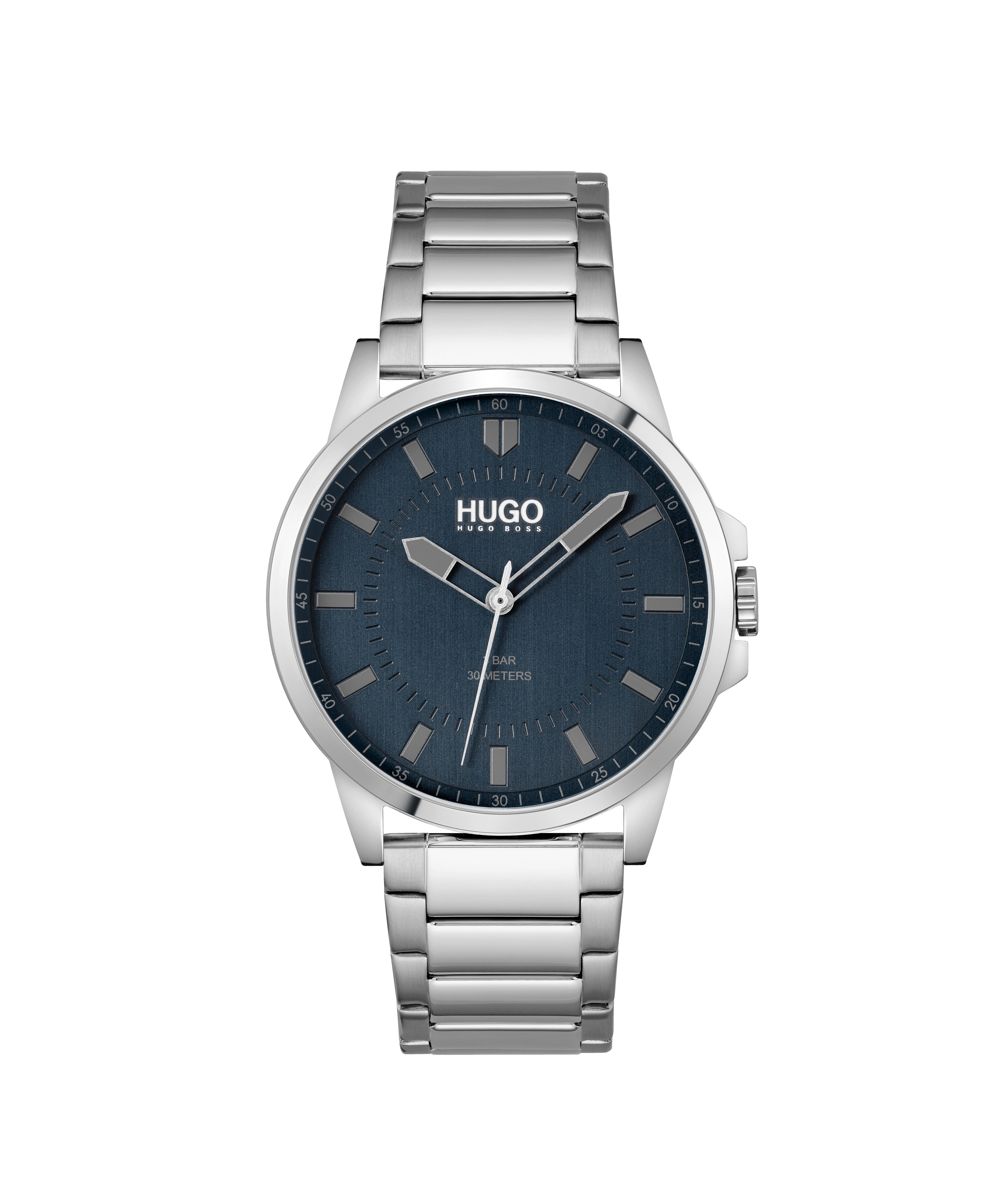 Mens First Silver-Tone Stainless Steel Watch Blue Dial
