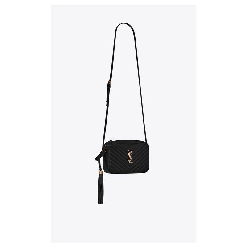 Lou Camera Bag in Quilted Leather - Black with Gold Hardware