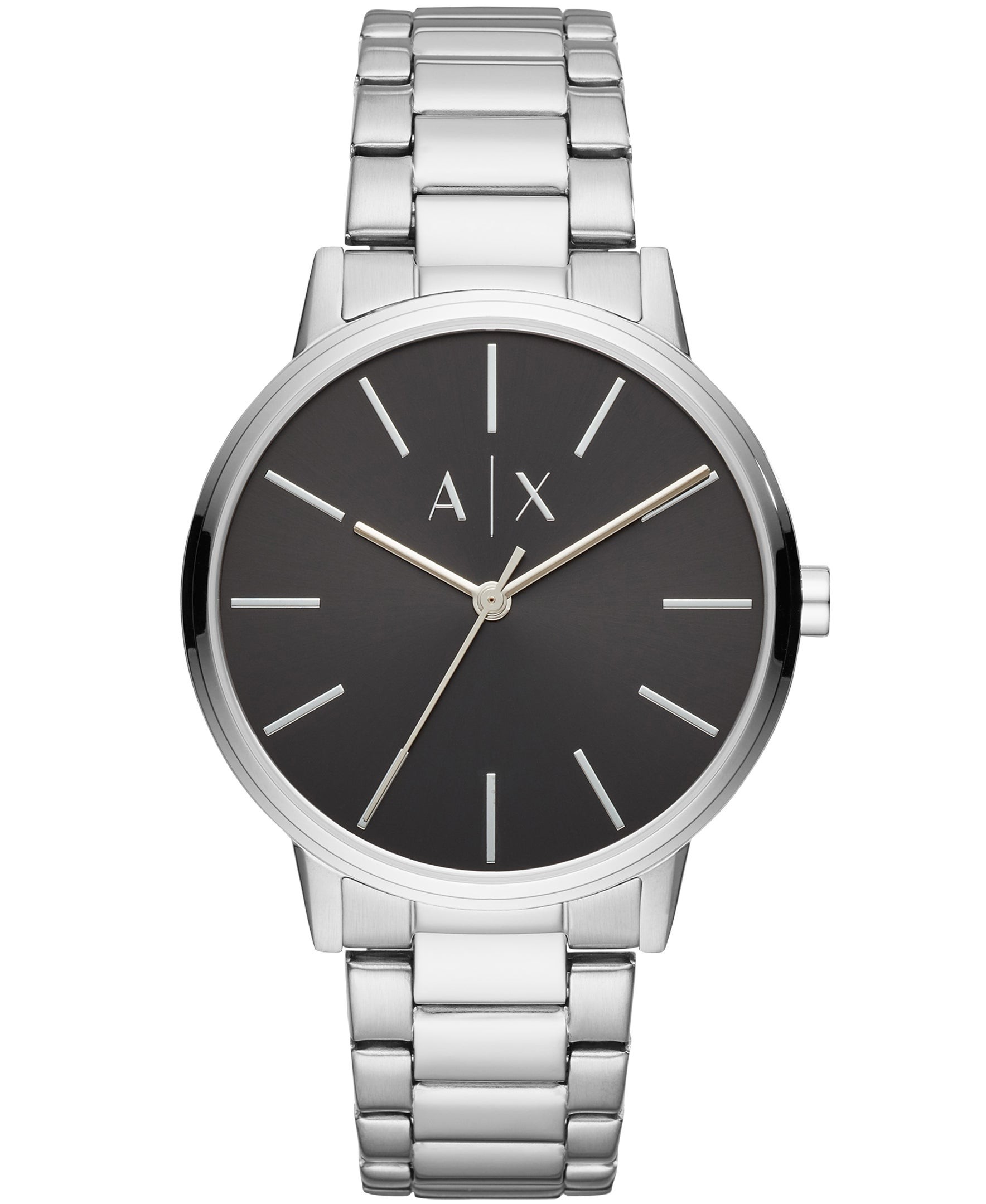 Mens Cayde Silver-Tone Stainless Steel Watch Black Dial