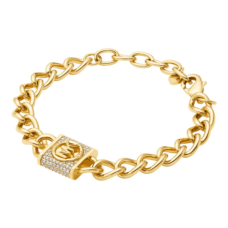 14K Gold-Plated Pavé Lock Chain Bracelet