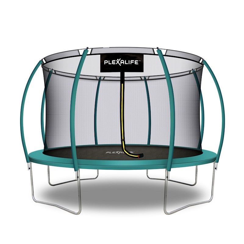 Plexalife Pumpkin-Shaped Outdoor Trampoline Set with Safety Enclosure 14 FT in Dark Green