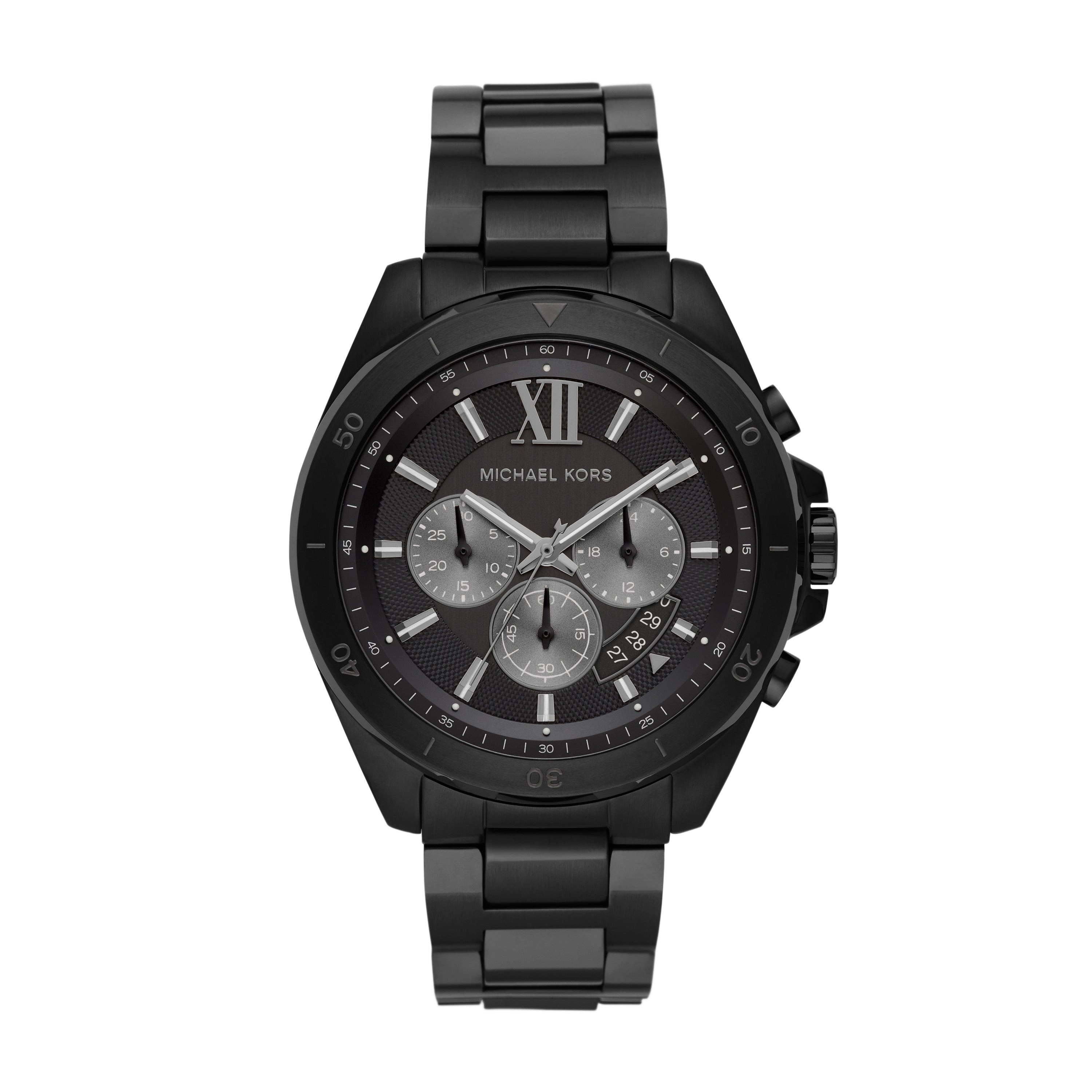 Mens Oversized Brecken Chronograph Black Stainless Steel Watch Black Dial