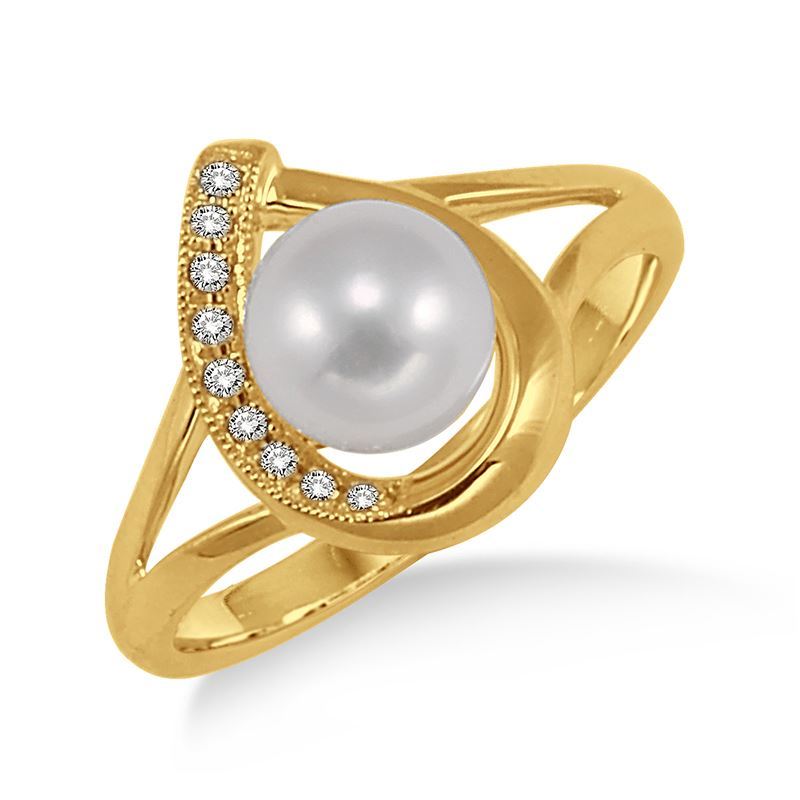 Pearl and Diamond Ring (Yellow Gold) - (Size 8)