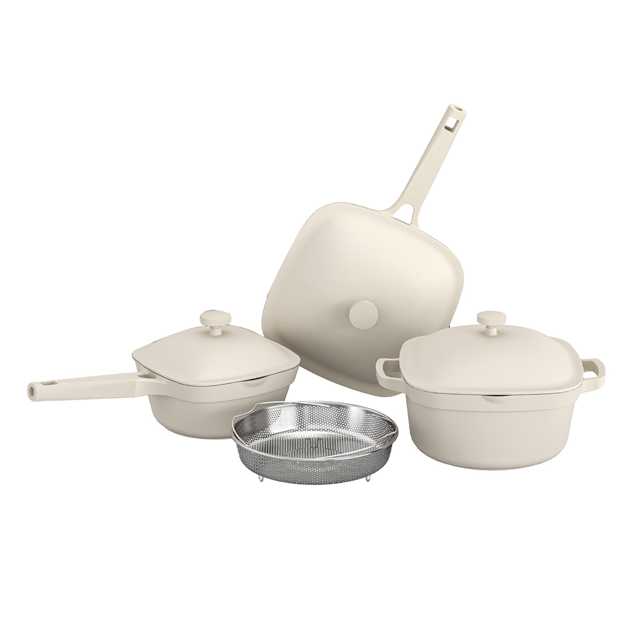 7pc Nonstick Ceramic Cast Aluminum Cookware Set Cream