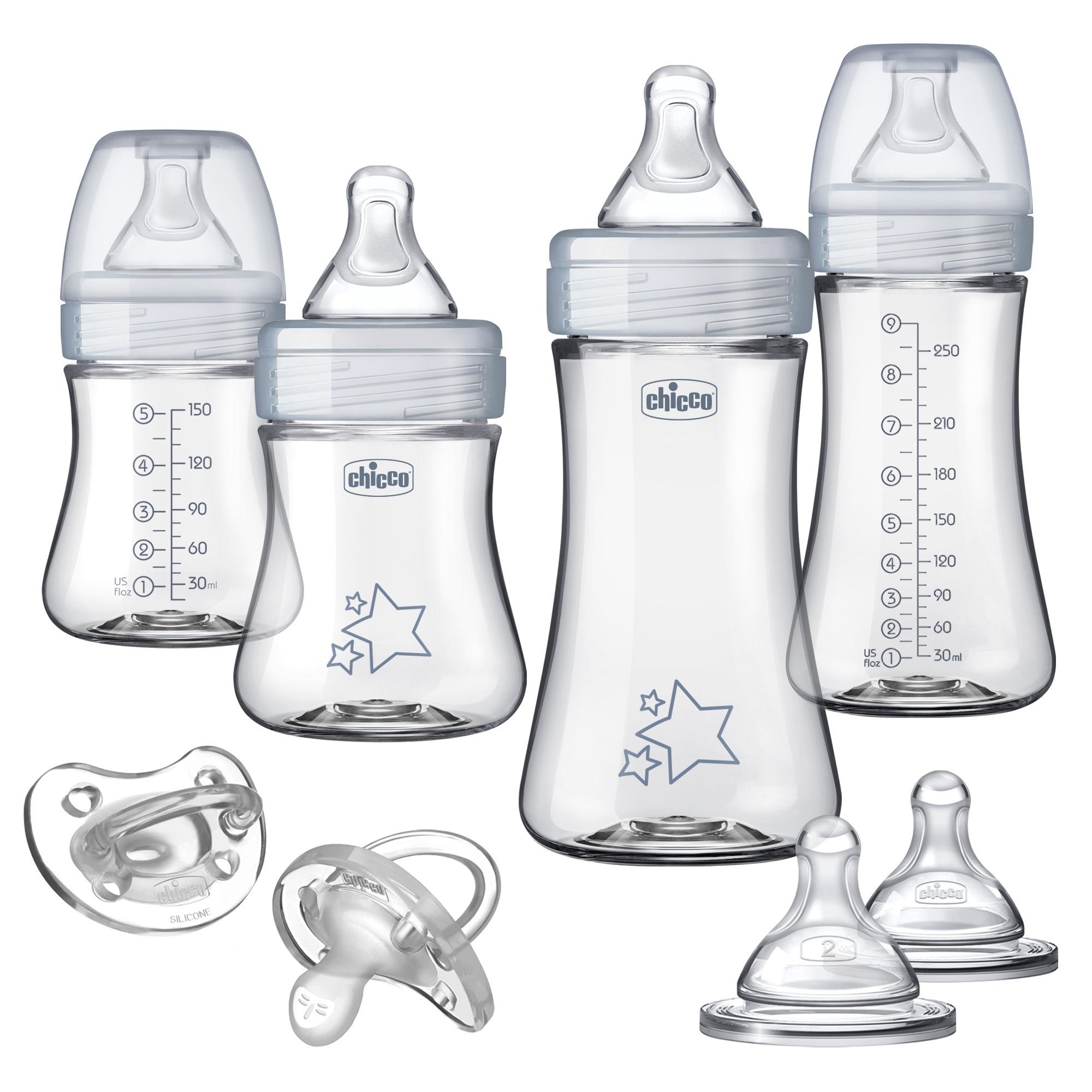 Duo Newborn Hybrid Baby Bottle Starter Gift Set Clear/Gray