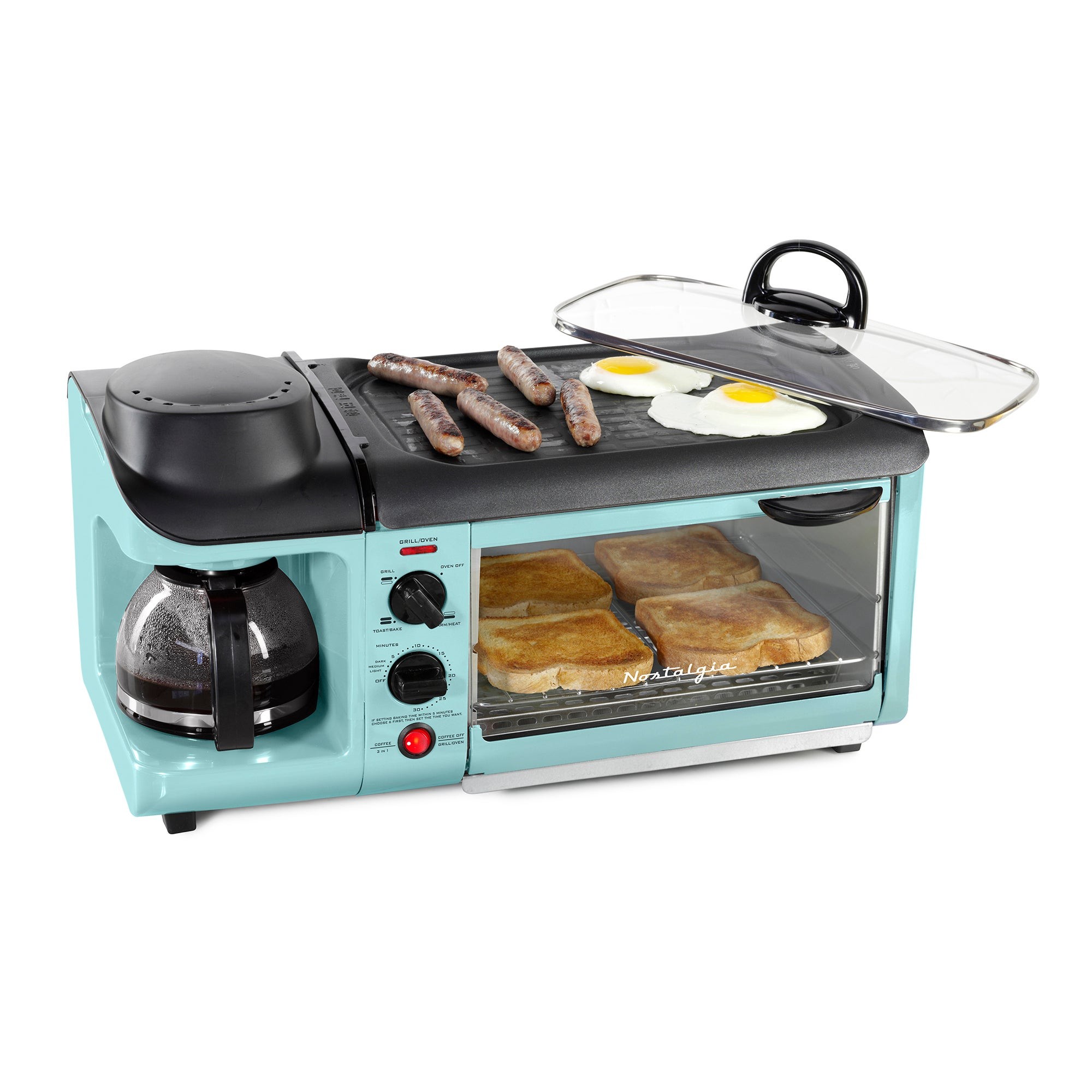 3-in-1 Breakfast Station w/ Toaster Oven Aqua