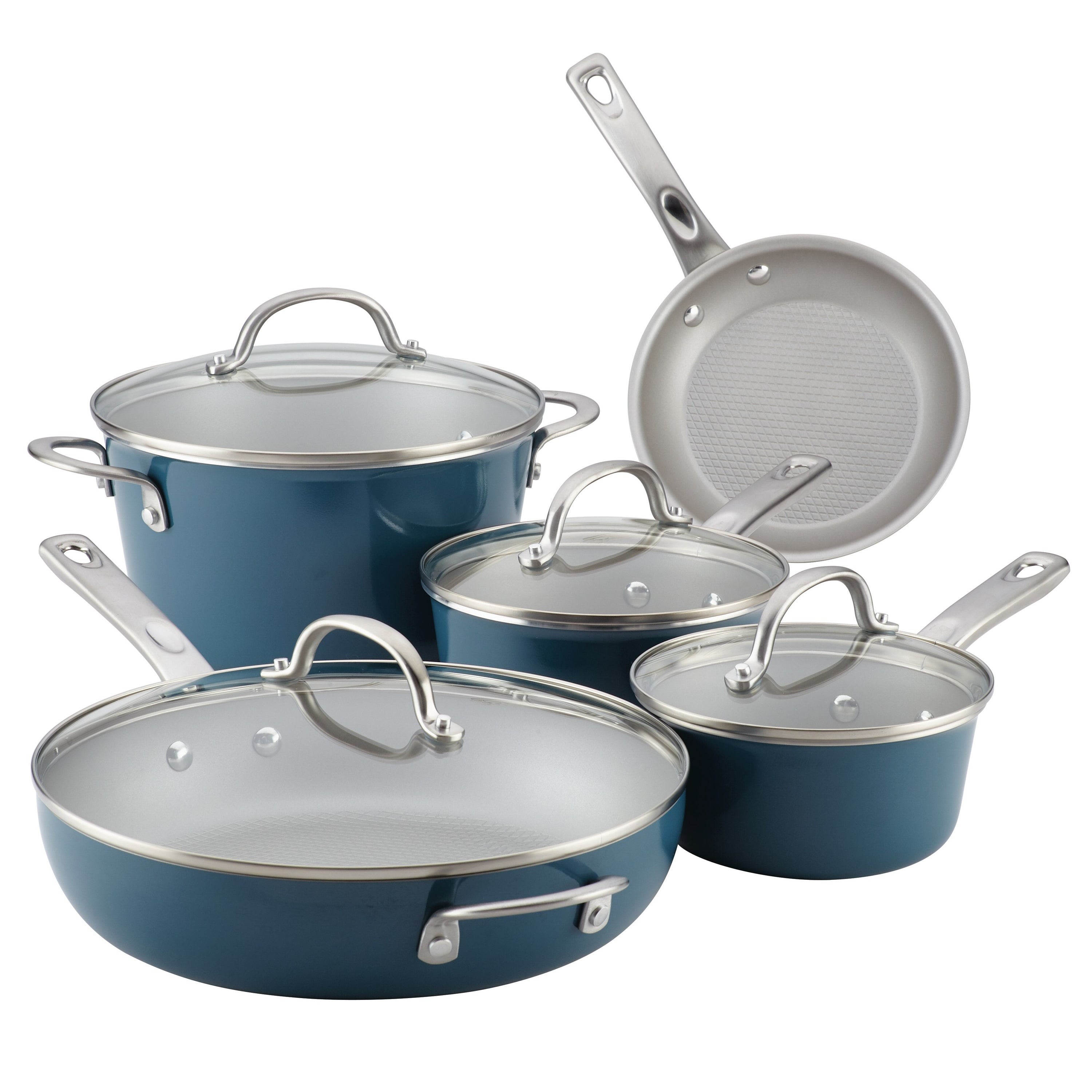 9pc Home Collection Porcelain Enamel Nonstick Cookware Set Twilight Teal