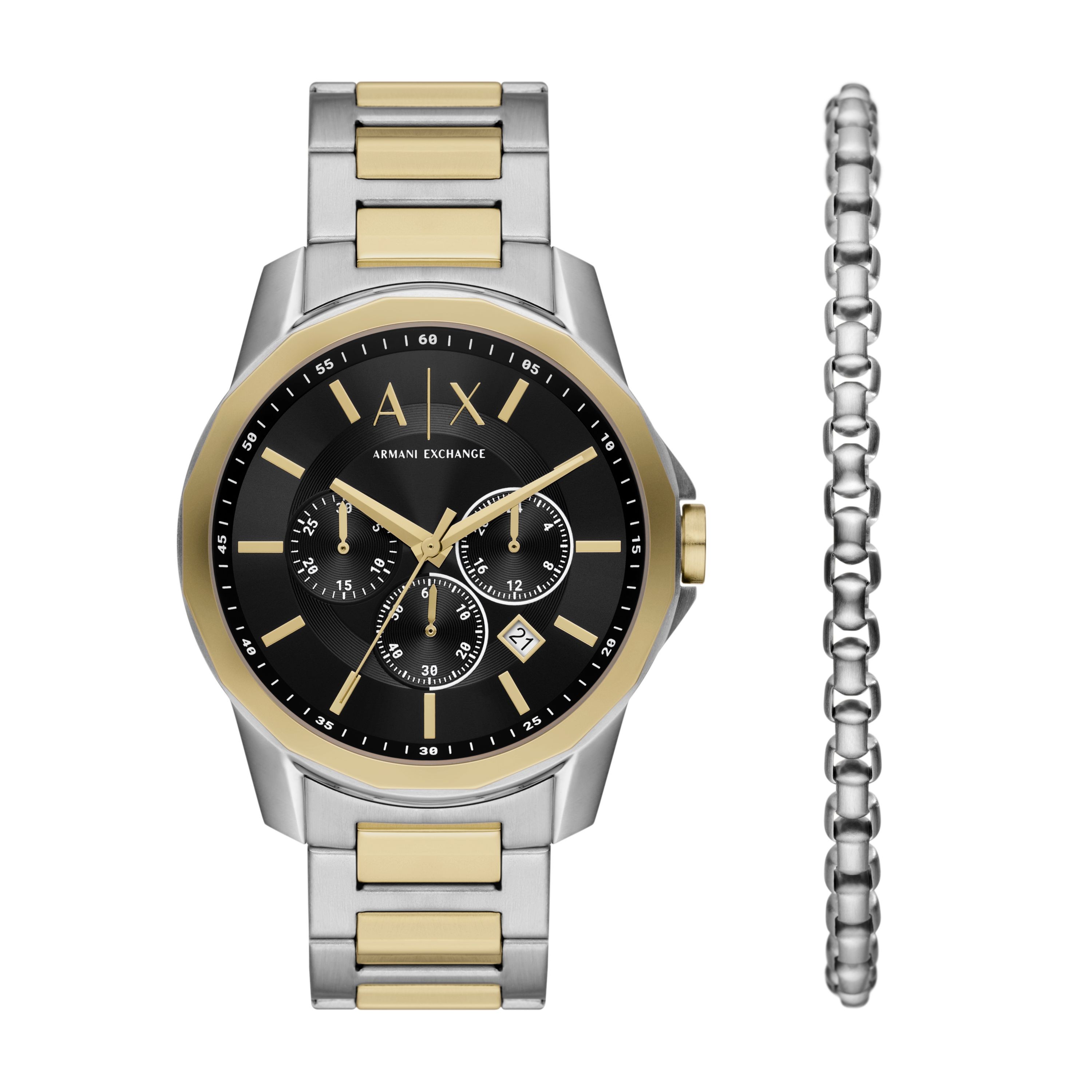 Chronograph Two-Tone Stainless Steel Watch and Bracelet Set