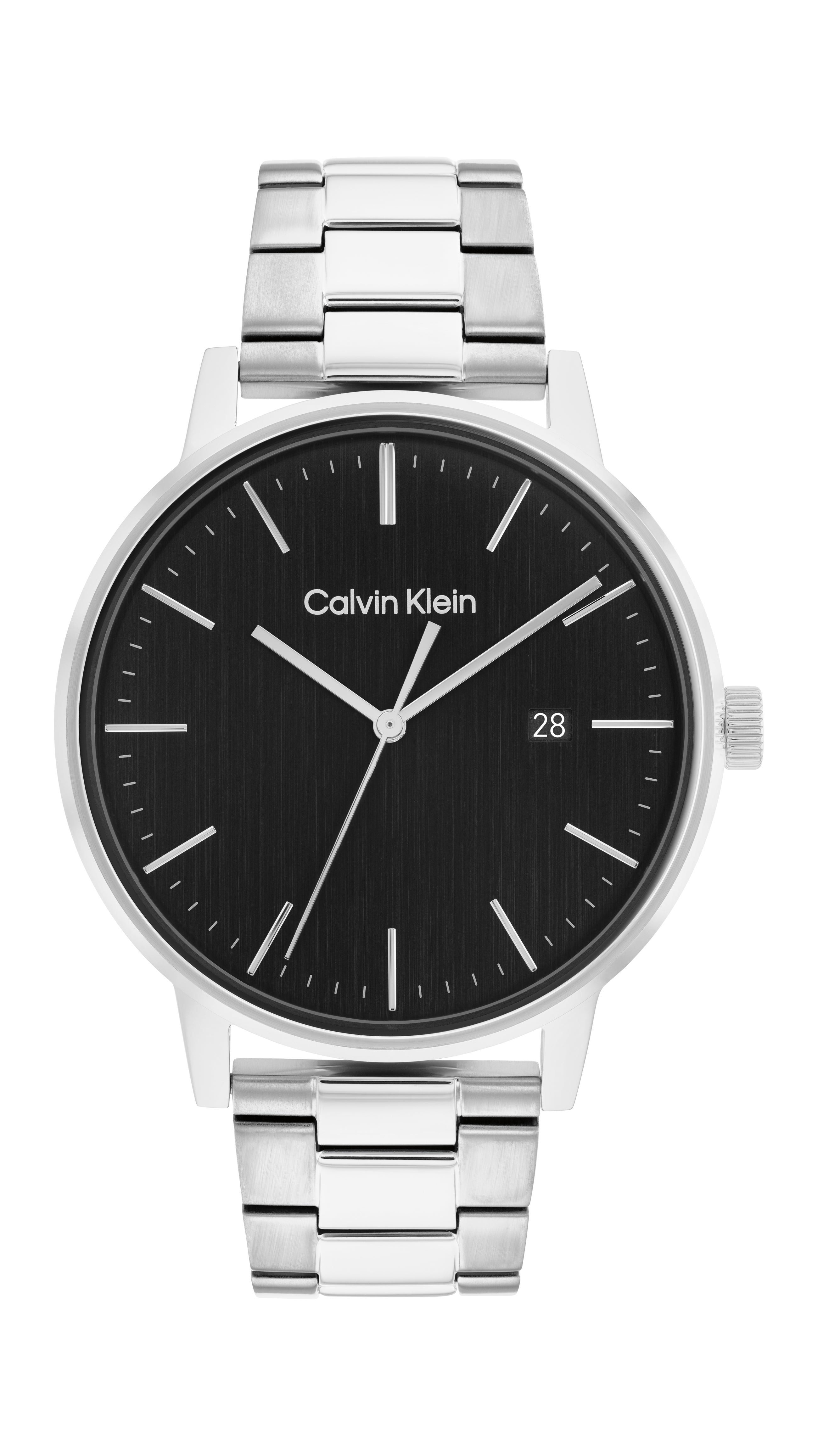 Mens Silver-Tone Stainless Steel Watch Black Dial