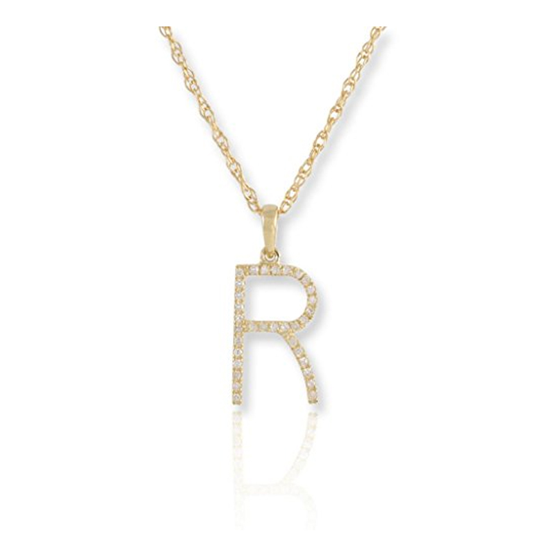 Diamond R Initial Pendant Necklace - (Yellow Gold)