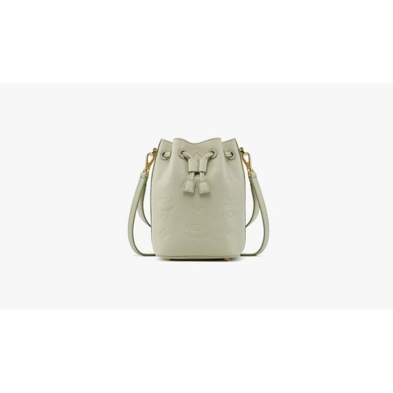 MCM Dessau Drawstring In Embossed Monogram Leather, Green