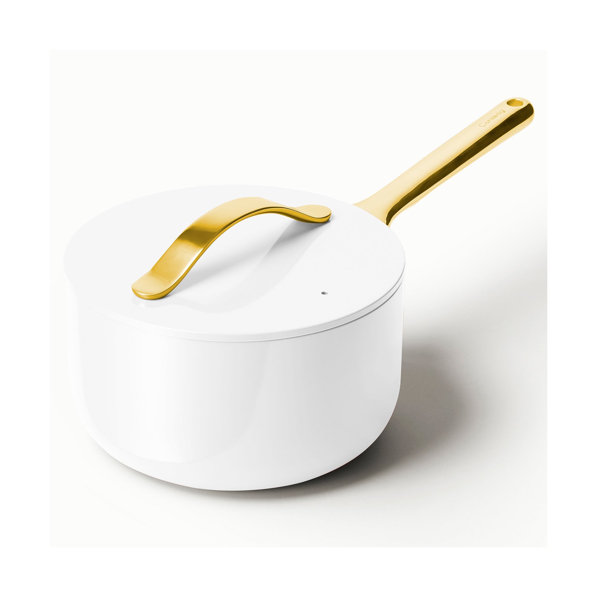 3qt Iconics Nonstick Ceramic Saucepan White/Gold