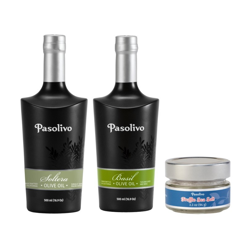 Soltera Extra Virgin Olive Oil & Basil Olive Oil 500mL & Truffle Sea Salt 3.3oz