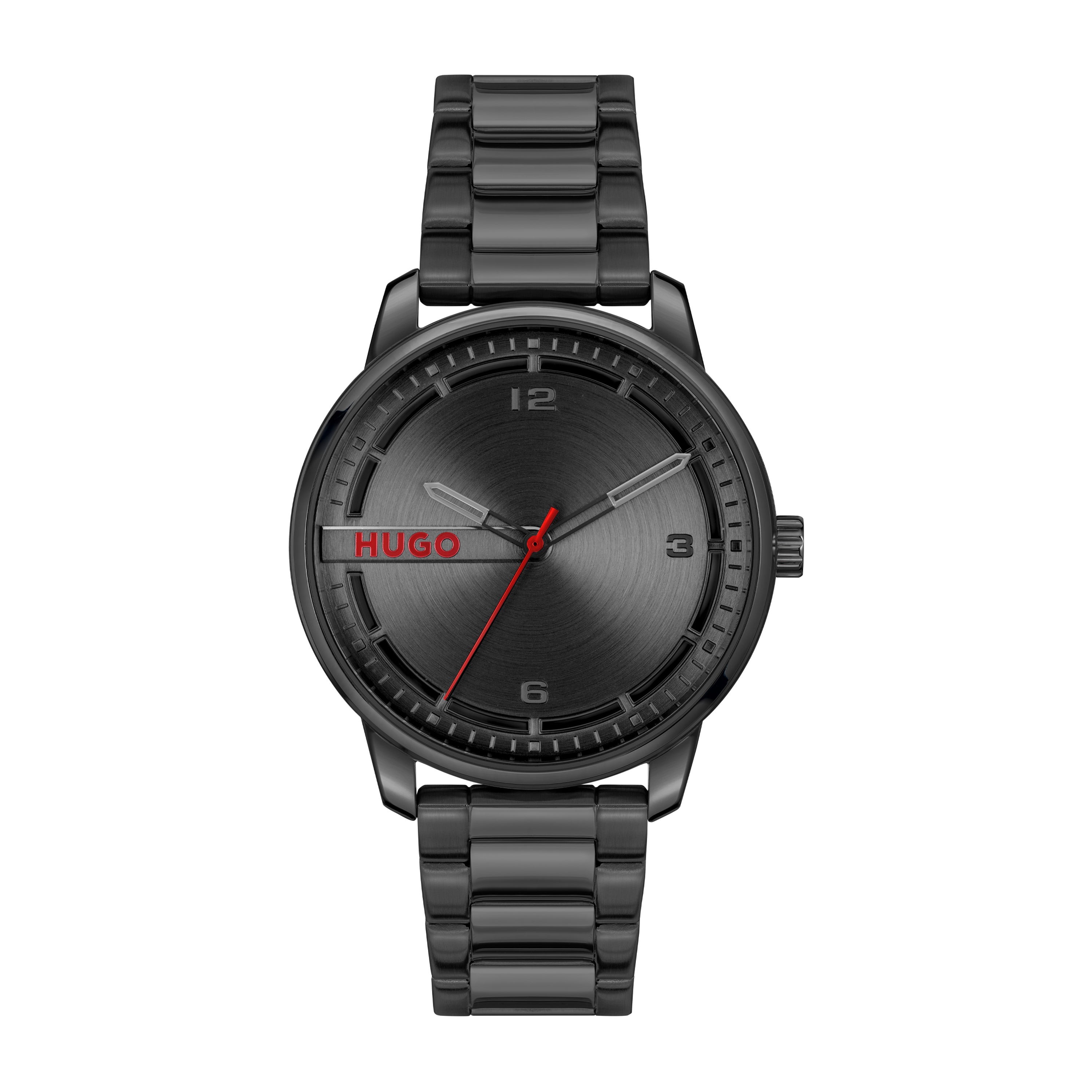 Men's Stamp Black Ion-Plated Stainless Steel Watch, Black Dial