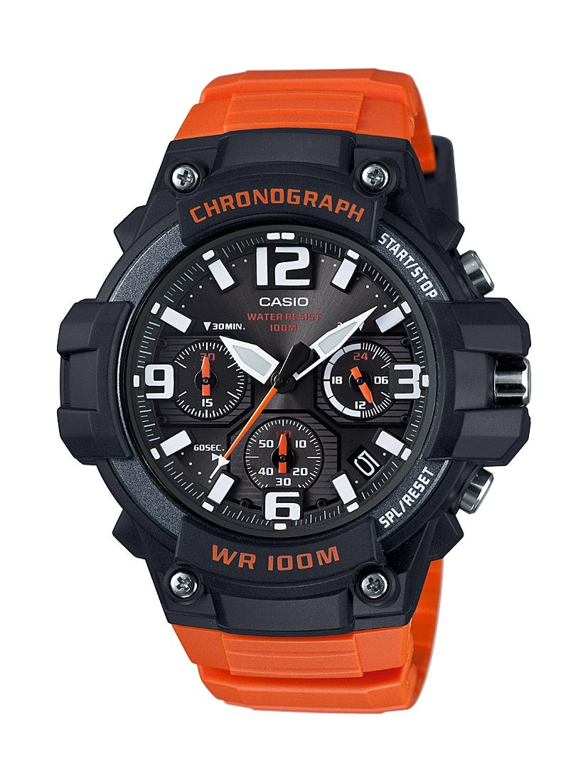 Mens Classic Chronograph Analog Orange Resin Watch Black Dial