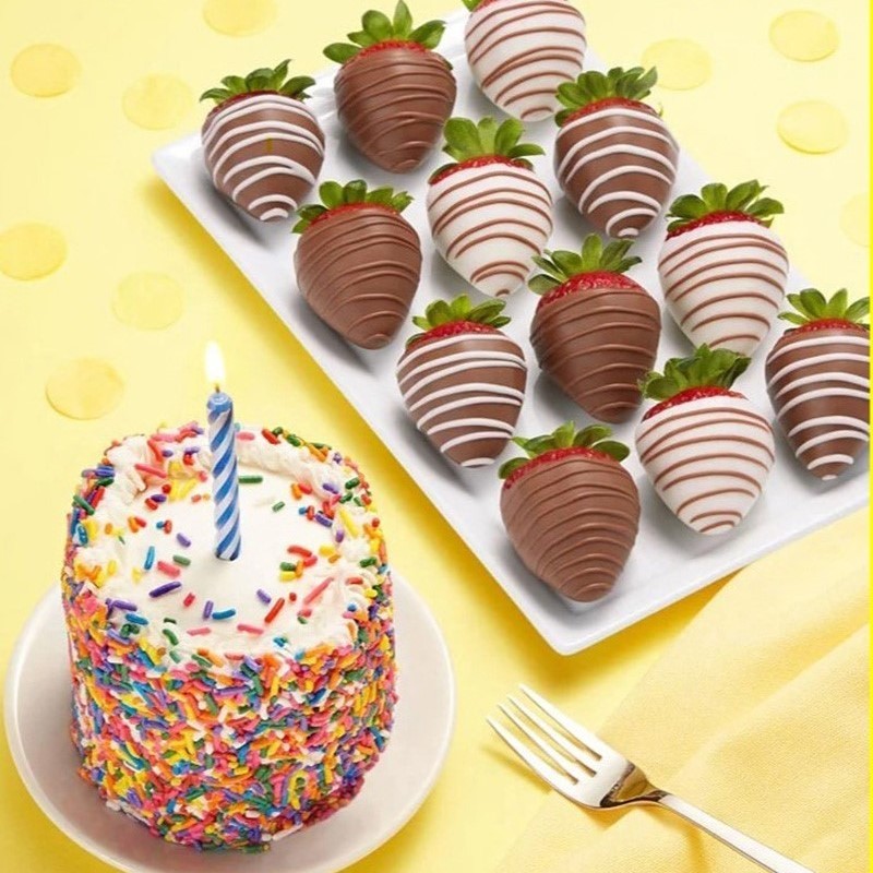 Chocolate Covered Strawberries (6) & Birthday Cake