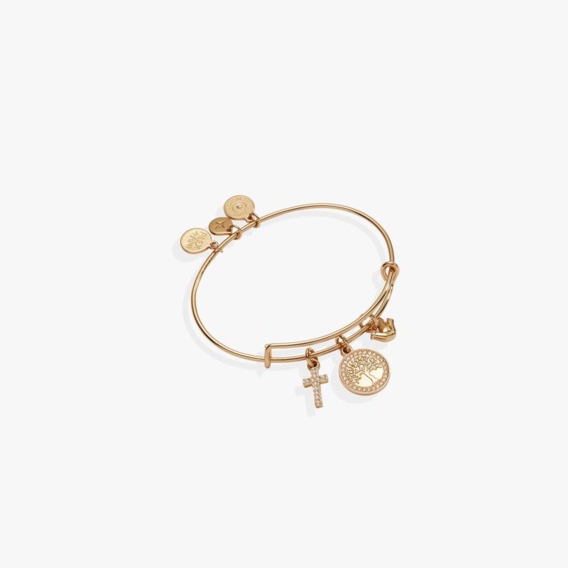 Faith and Family Tree of Life Charm Bangle - Gold