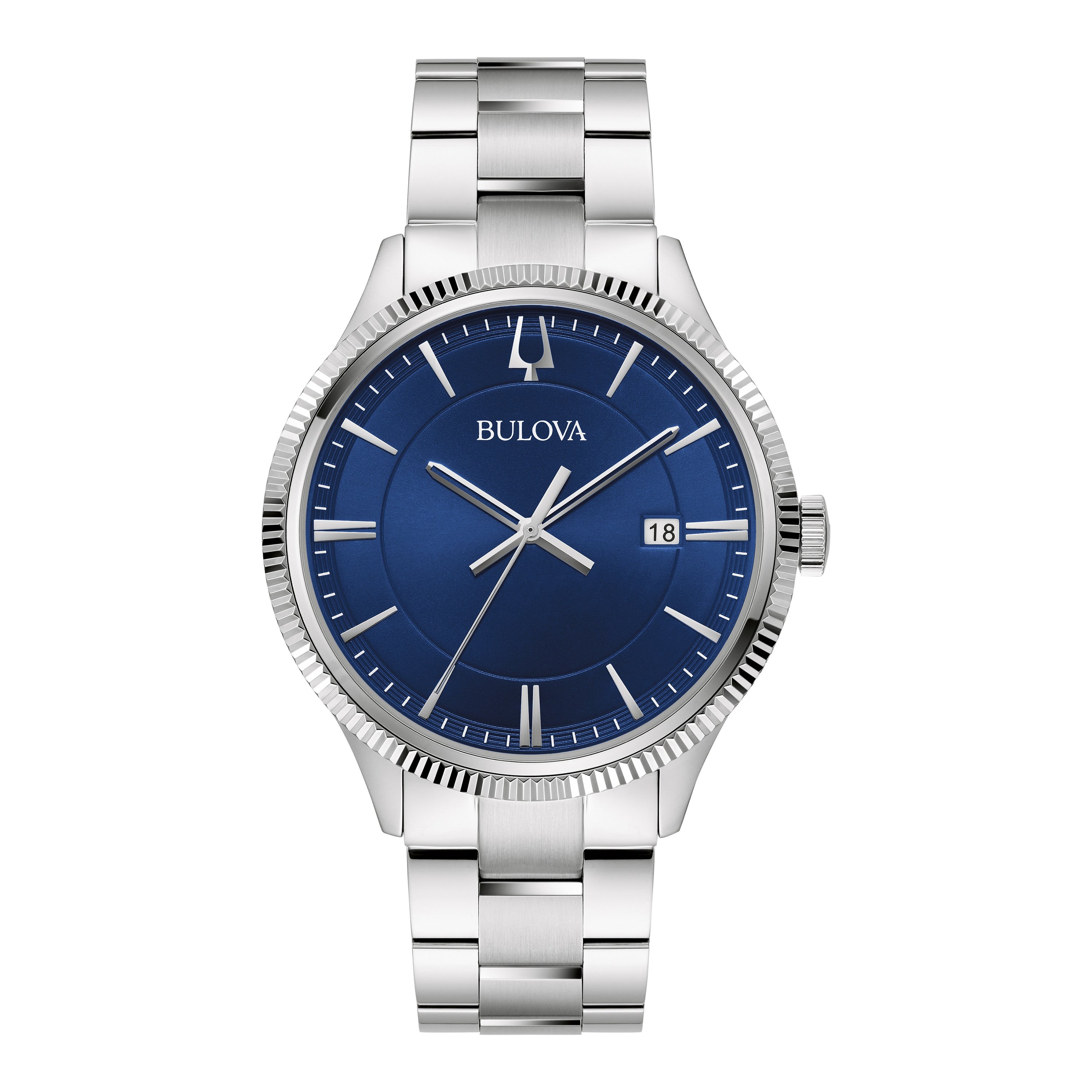 Men's Classic Collection Silver-Tone Stainless Steel Bracelet Watch, Blue Dial