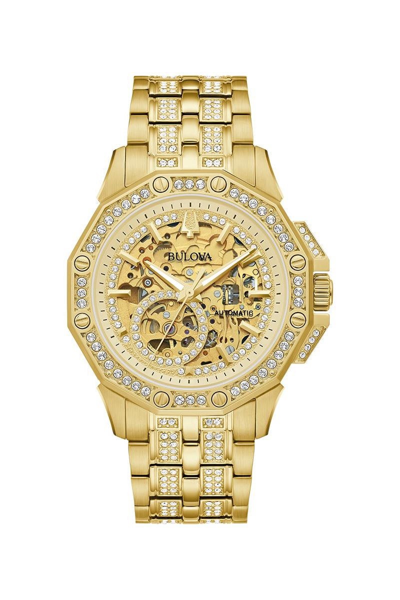 Mens Octava Automatic Gold-Tone Crystal Watch Skeleton Dial