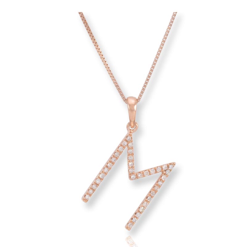 Diamond Initial M Necklace - (Rose Gold)