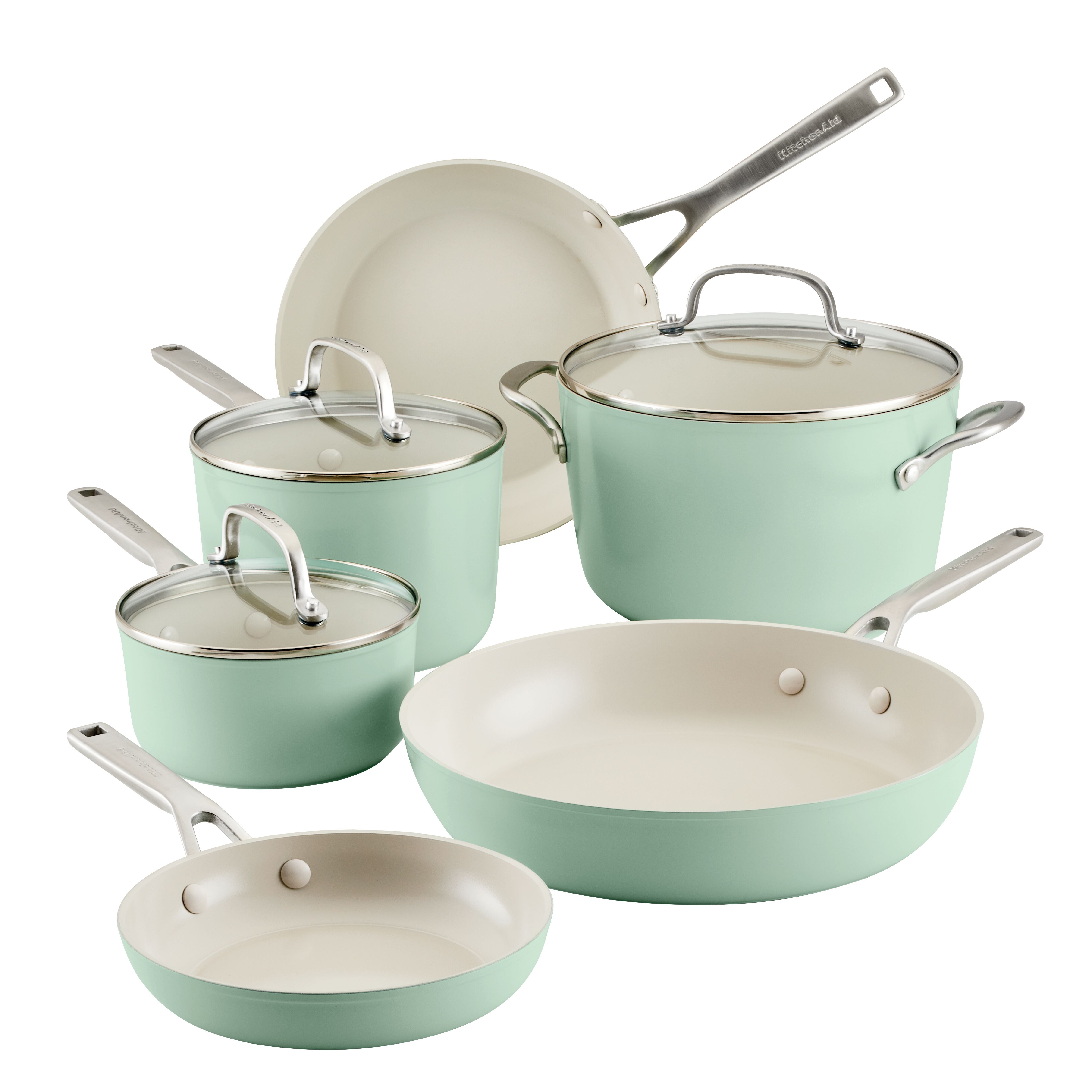 9pc Hard Anodized Ceramic Nonstick Cookware Set Pistachio