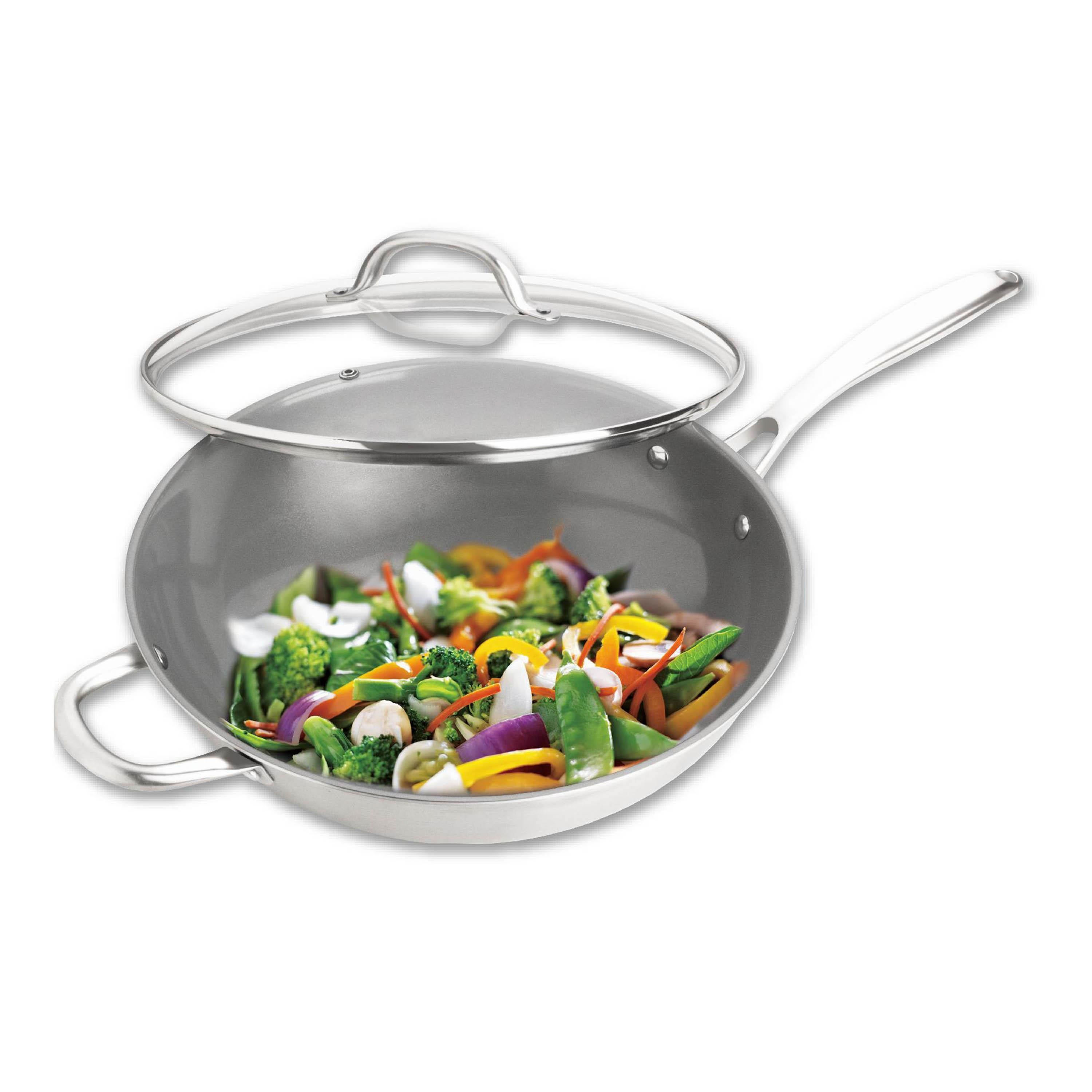 2pc Tri-Ply Stainless Steel Ceramic Nonstick Wok Set