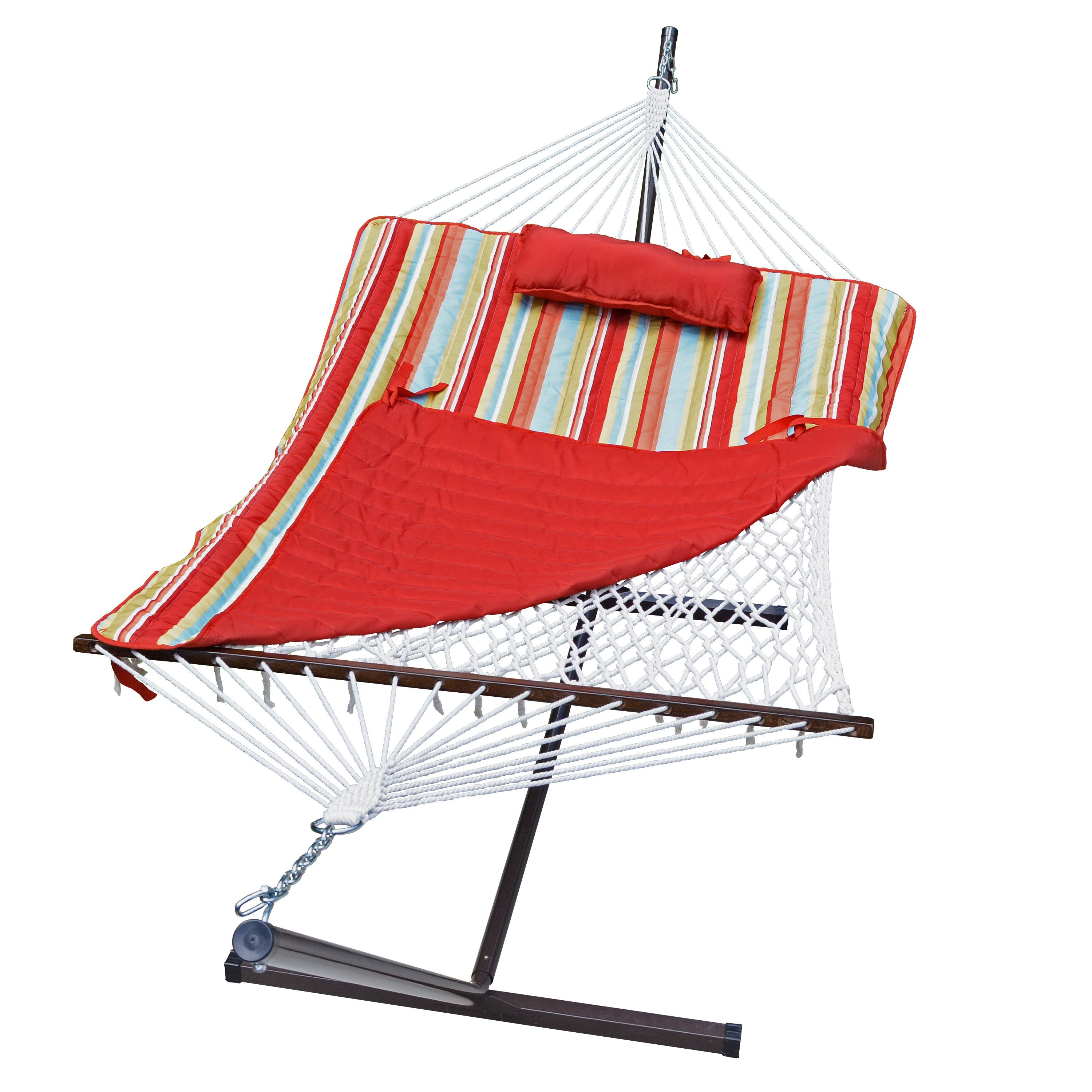 Cotton Rope Hammock w/ Stand Pad & Pillow Combo Piper Stripe/Solid