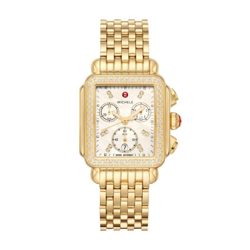 Ladies Deco Gold-Tone 18k Gold Diamond Watch - (Mother of Pearl Dial)