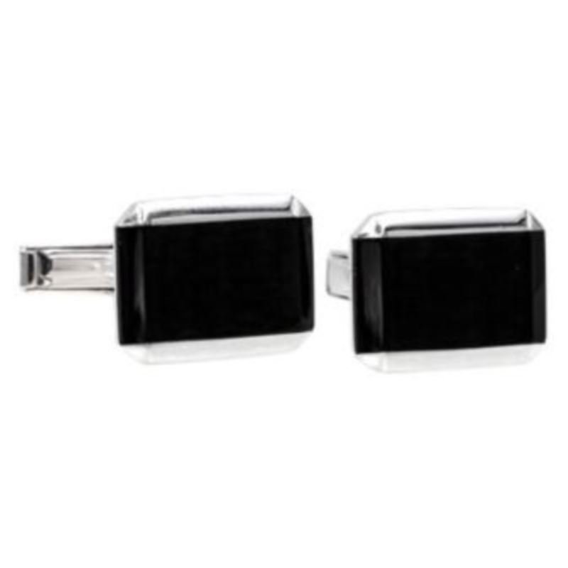 Gents Sterling Silver Rectangular Onyx Style Cuff Links