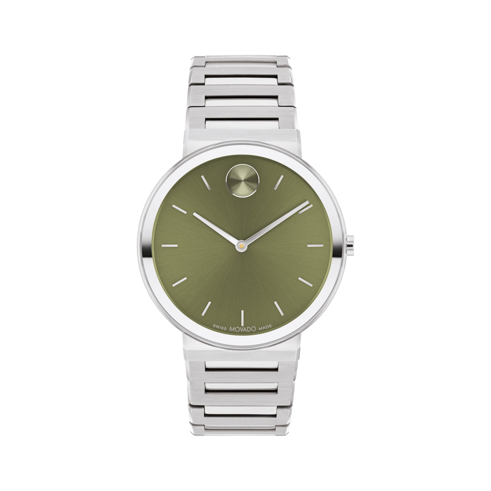 Men's Bold Horizon Silver-Tone Stainless Steel Watch, Olive Green Dial