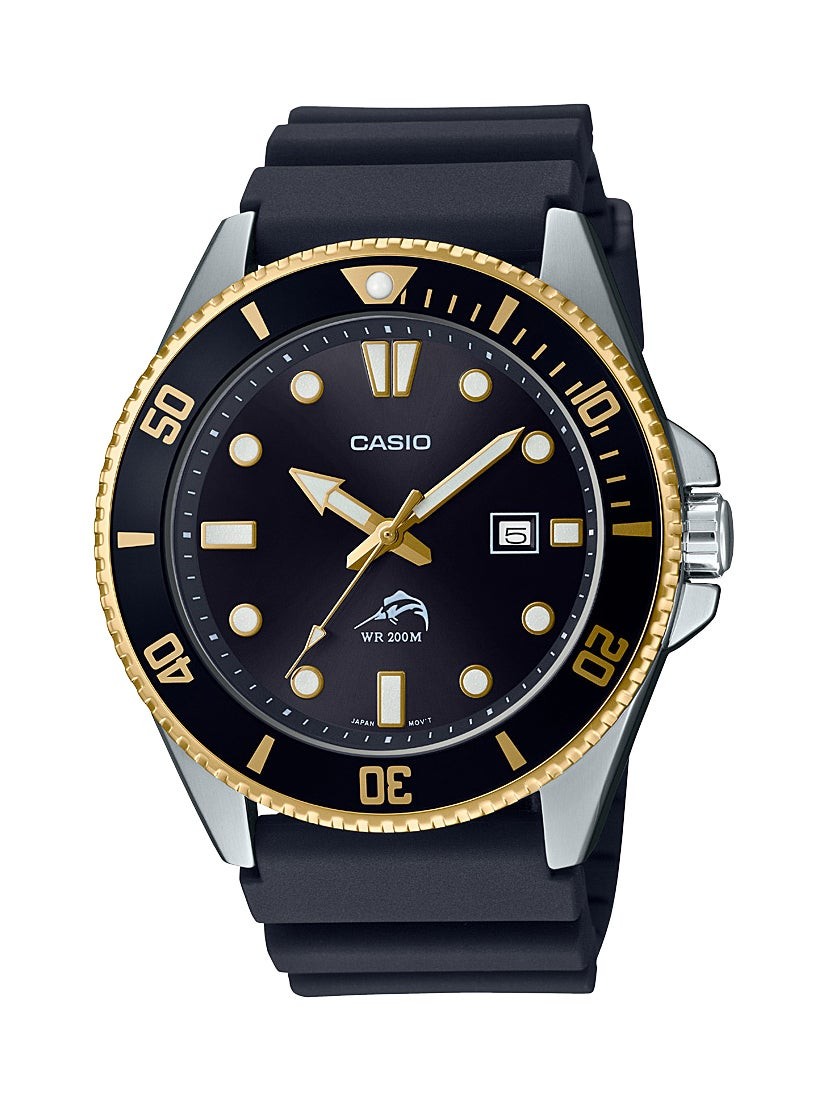 Mens Diver Inspired Black & Gold Resin Watch Black Dial