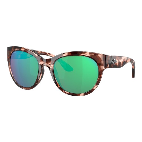 Costa Womens Maya Sunglasses Shiny Coral Tortoise/Green Mirror 580G, Size 55 frame