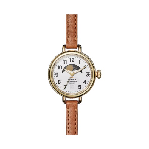 Shinola The Birdy Moon Phase Women's Leather Strap Watch