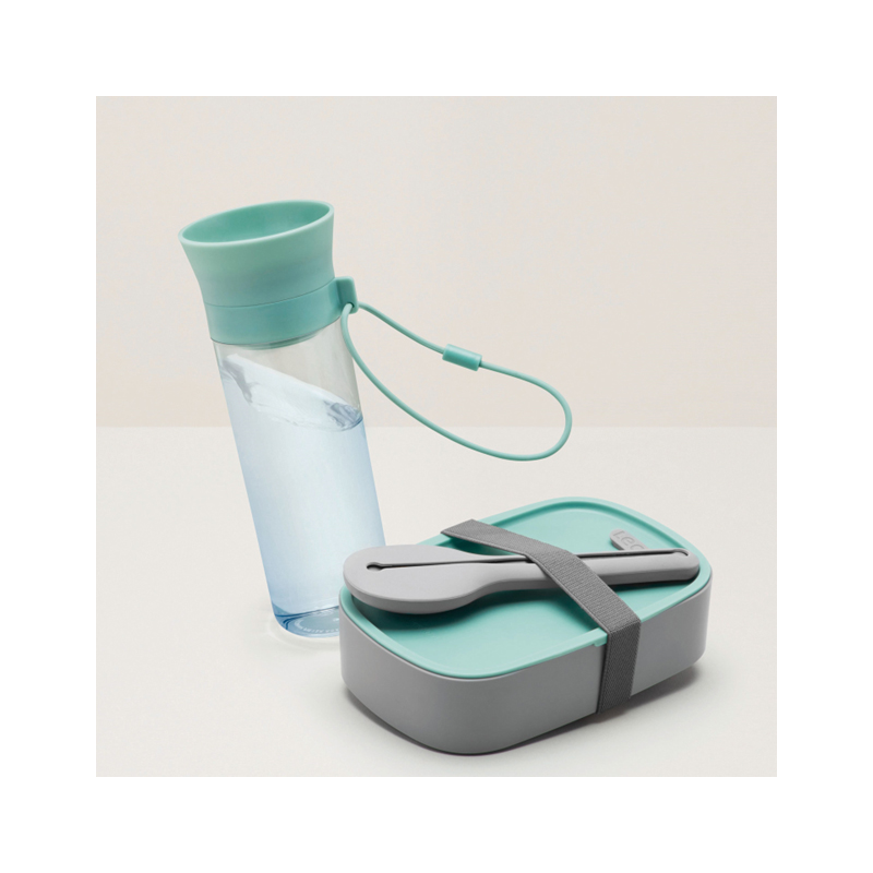 Leo Lunch Set with Water Bottle Flatware and Bento Box - (Grey and Green)