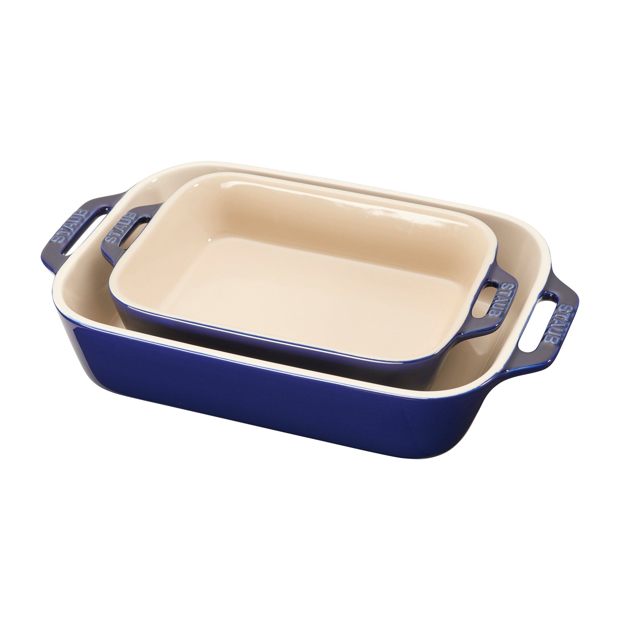 2pc Ceramic Rectangular Baking Dish Set Dark Blue