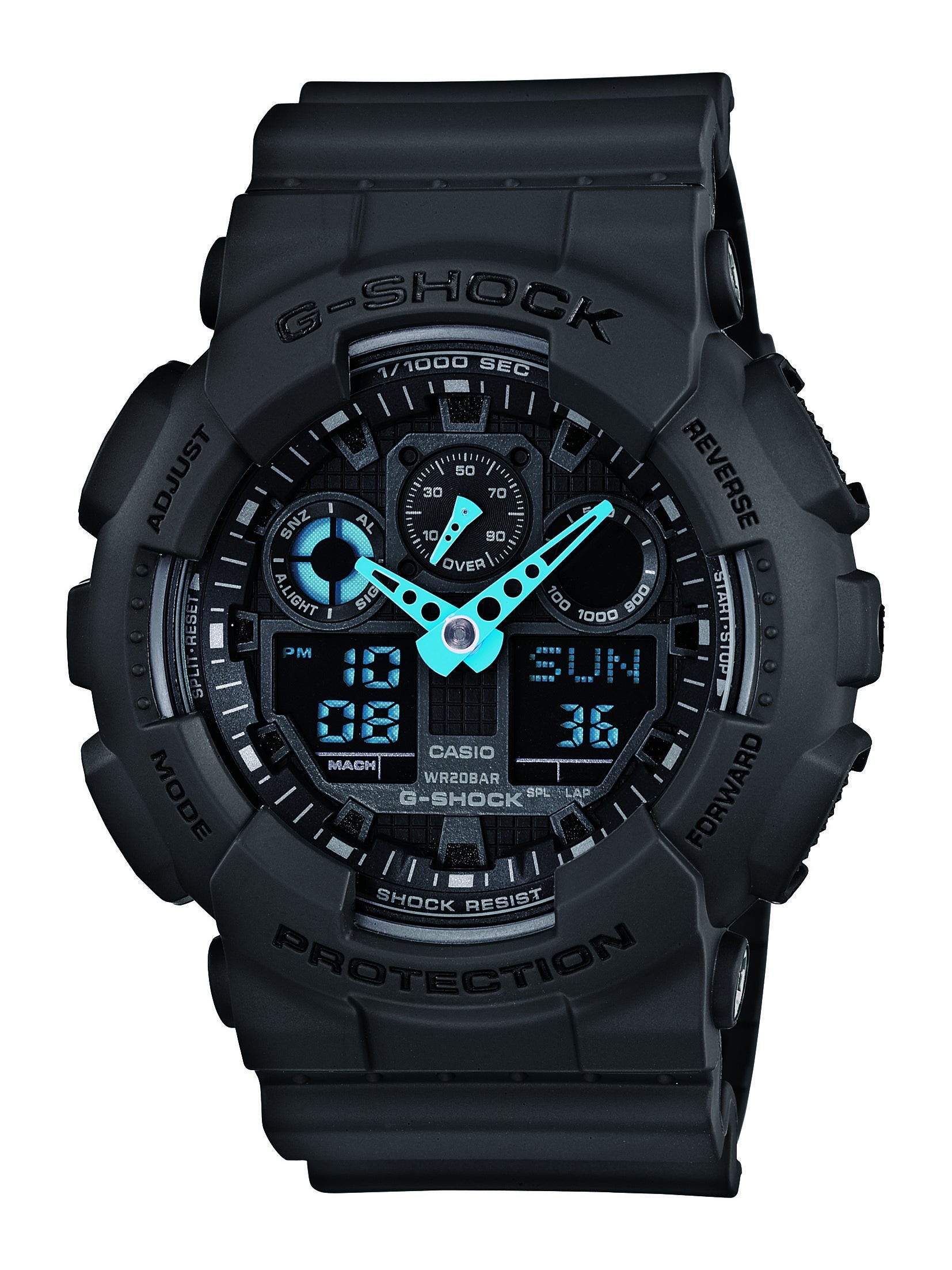 G-Shock Analog Digital Gray and Neon Blue Watch