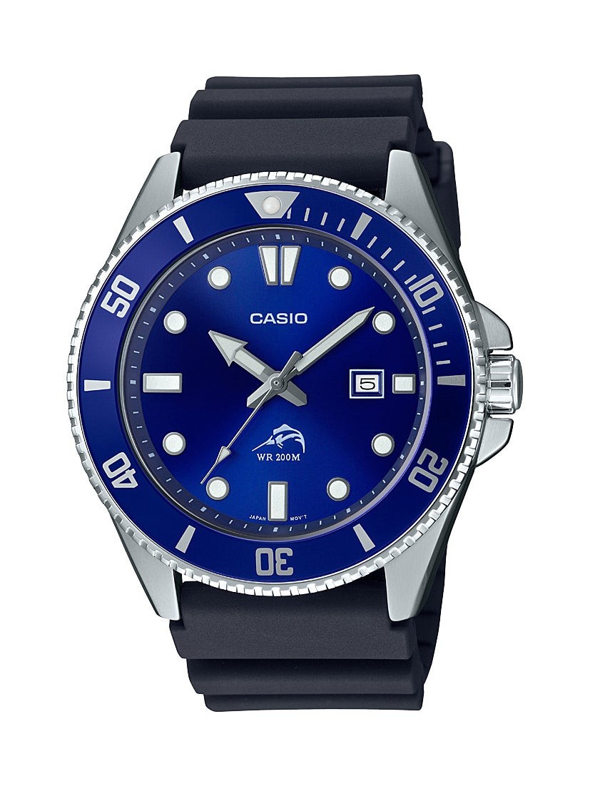 Mens Diver Inspired Black Resin Watch Blue Dial